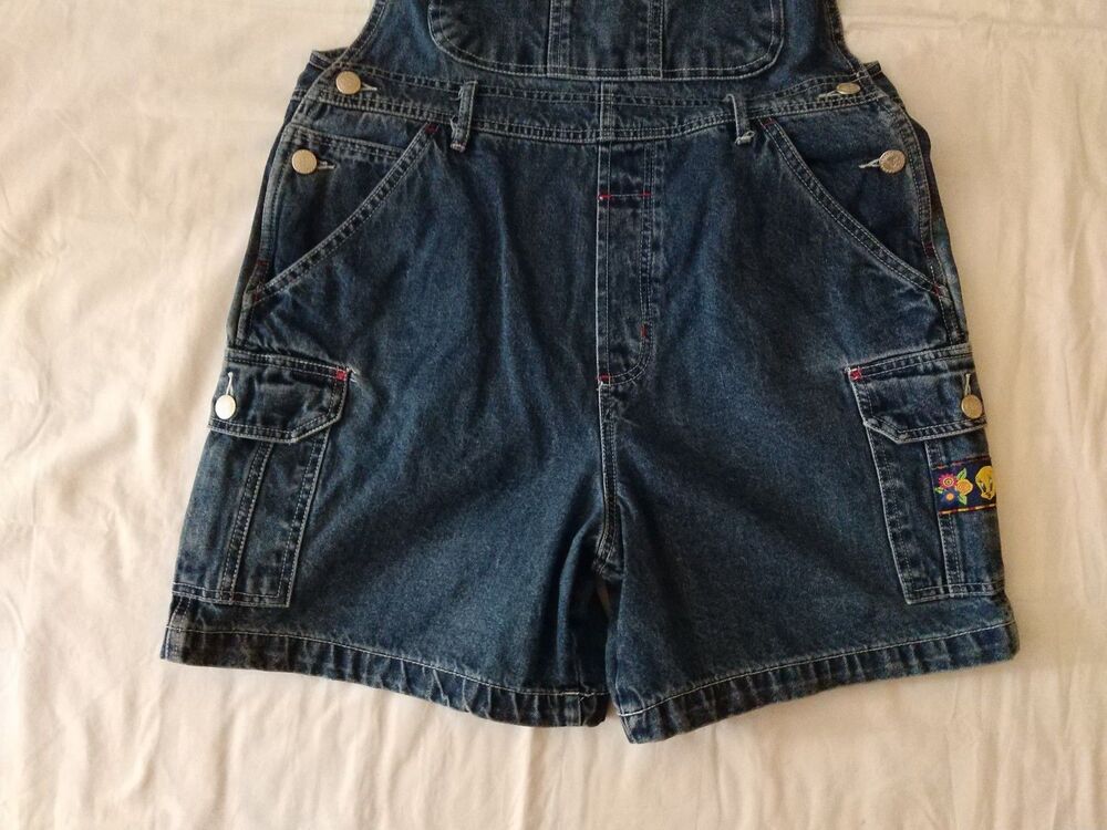 Vtg LOONEY TUNES Tweety Bird Butterfly Shortalls Shorts Y2k 90s Oversized SMALL - Picture 7 of 11